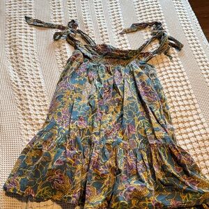 Cleobella Floral Tie-Shoulder Mini Dress in Teal, Yellow & Purple